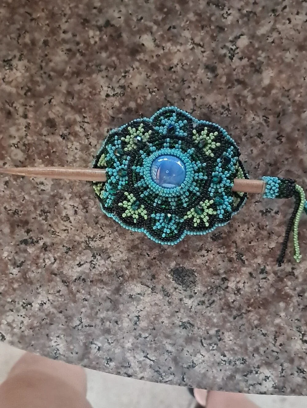 Handmade Beaded Turquoise Green Hair Barrette